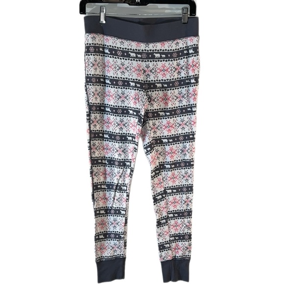 EUC Victoria's Secret Snowflake Thermal Pajamas Grey Pink S - Picture 3 of 11